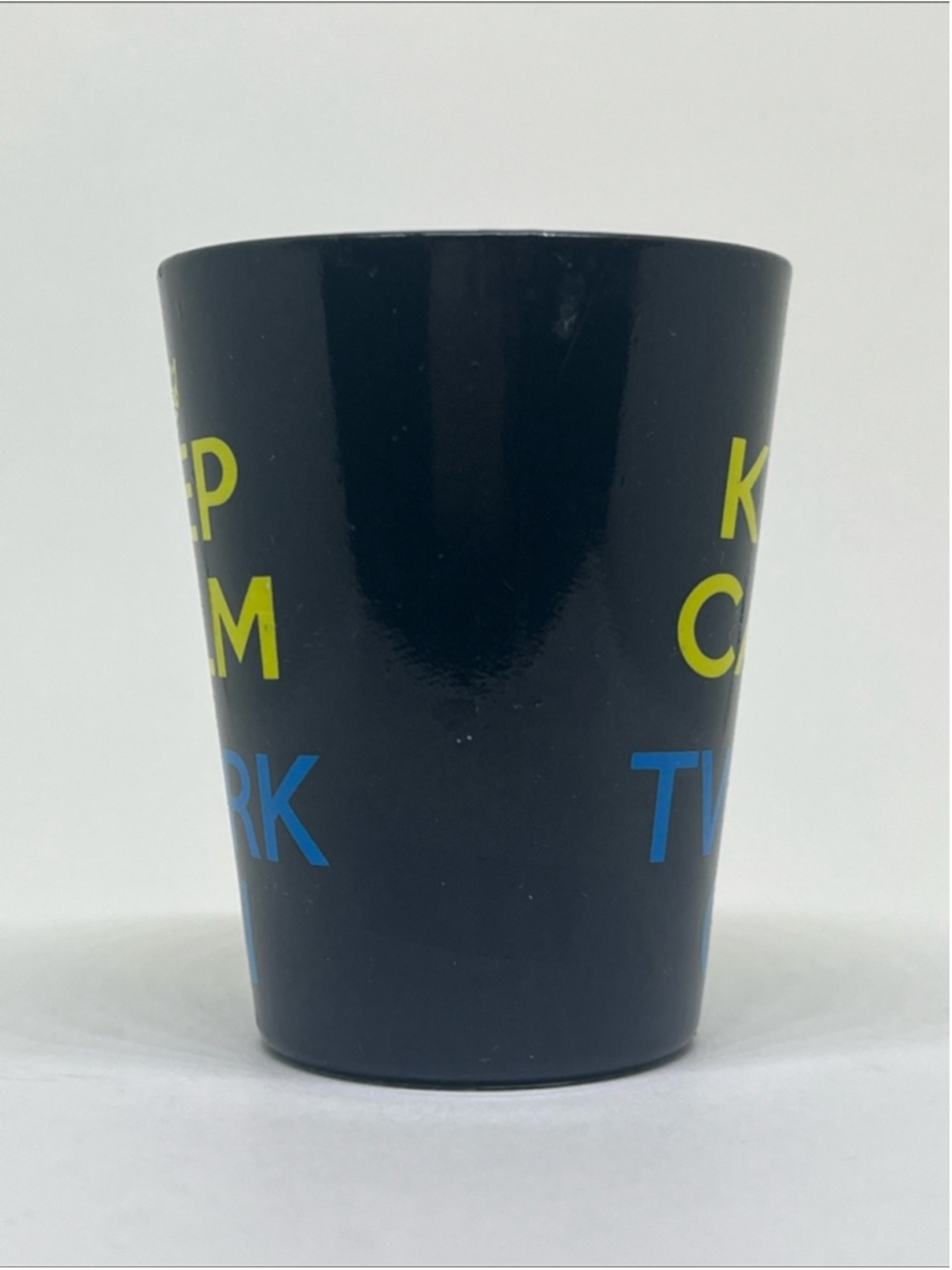 Keep Calm and Twerk On Black Shot Glass with Lime & Blue Print - Picture 2 of 5
